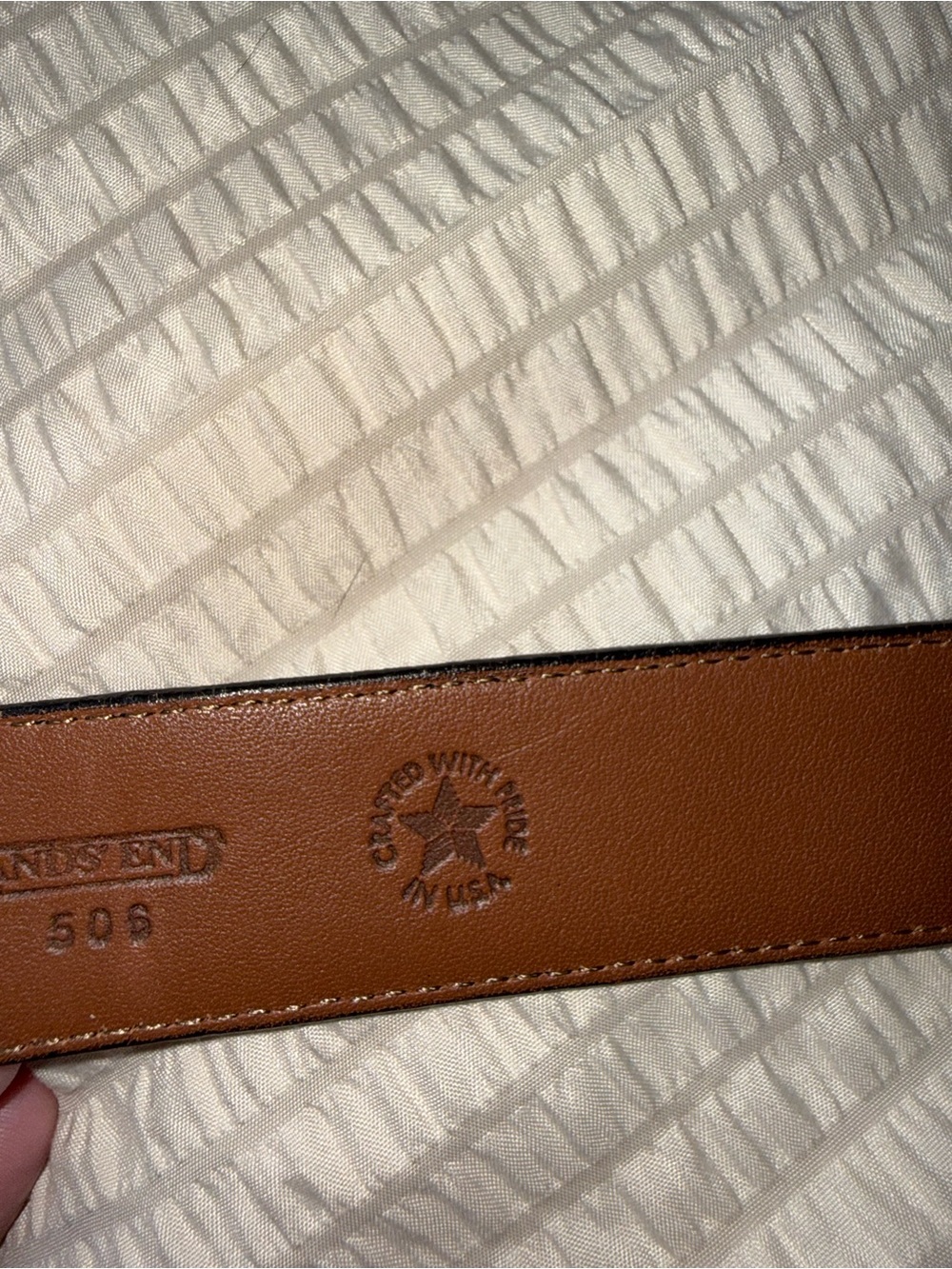 Vintage Lands End Made in USA Black Croc-Embossed Leather Belt Brass Buckle - Picture 5 of 6